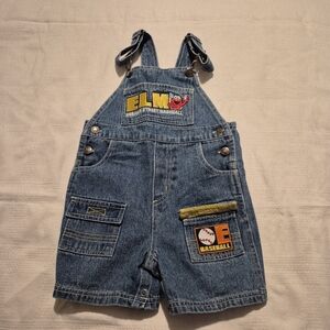 Vtg 90s Sesame Street Elmo Denim Overalls Baby Sz 3T Months Y2K Baseball 2000s